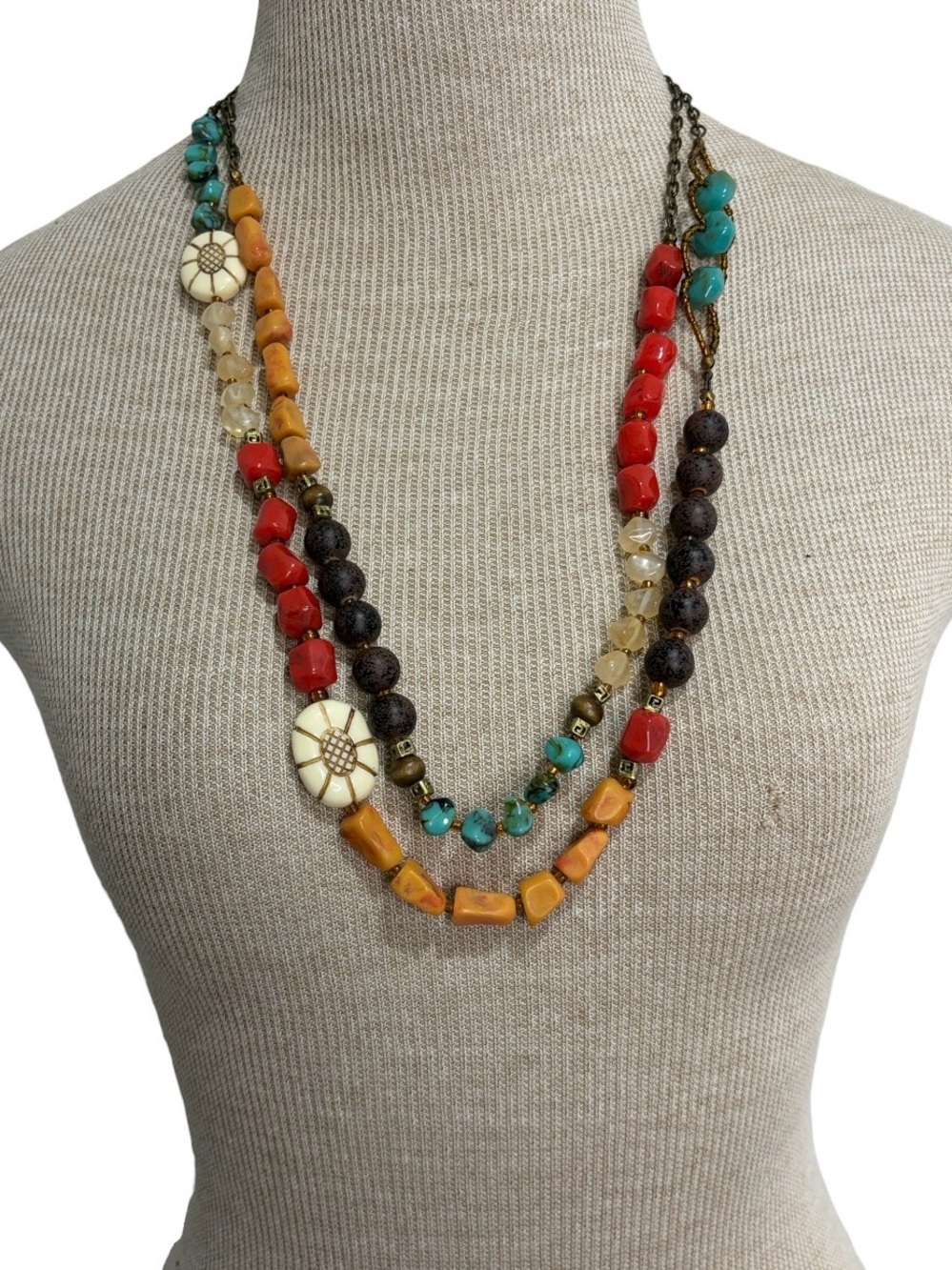 Coldwater Creek Multicolor Multi-strand Necklace Tropical Hawaiian Boho Resort